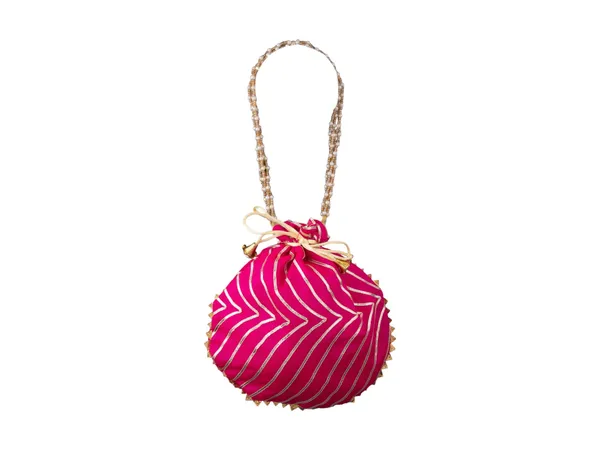 Bandhani_Style_Round_Potli_Bag_With_Golden_Handle_-_Pink