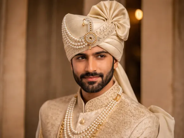 Rich_Timeless_Ivory_Satin_Groom_Pagdi_with_Embroidered_Safa_and_Pearl_Kalgi