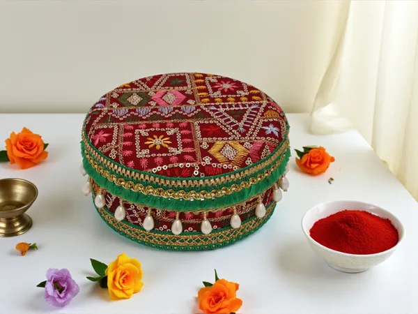 Phulkari_Handcrafted_Laddoo_Box_-_Maroon