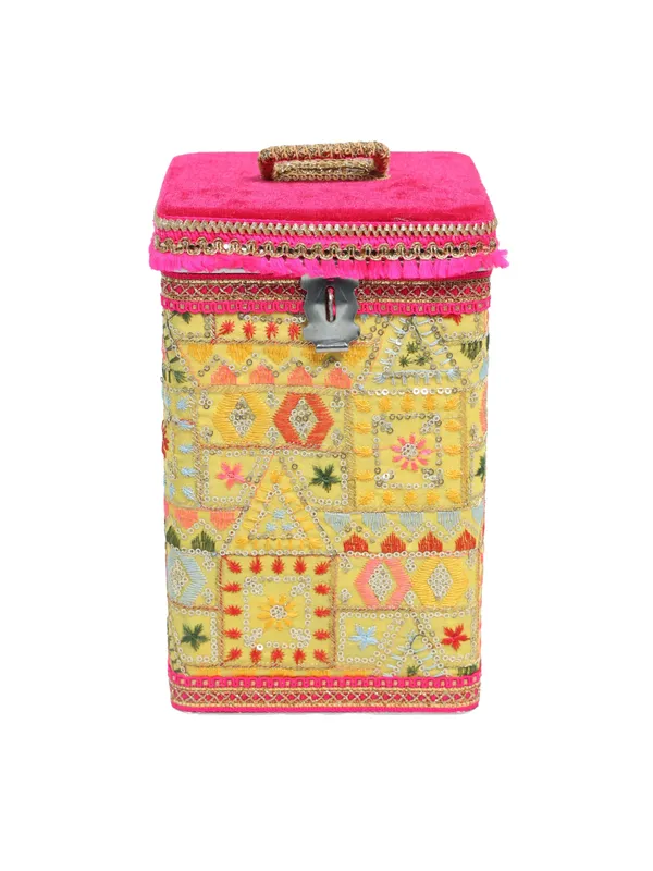 Phulkari_Handcrafted_Square_Container_-_Yellow
