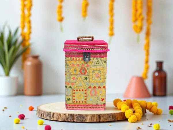 Phulkari_Handcrafted_Square_Container_-_Yellow