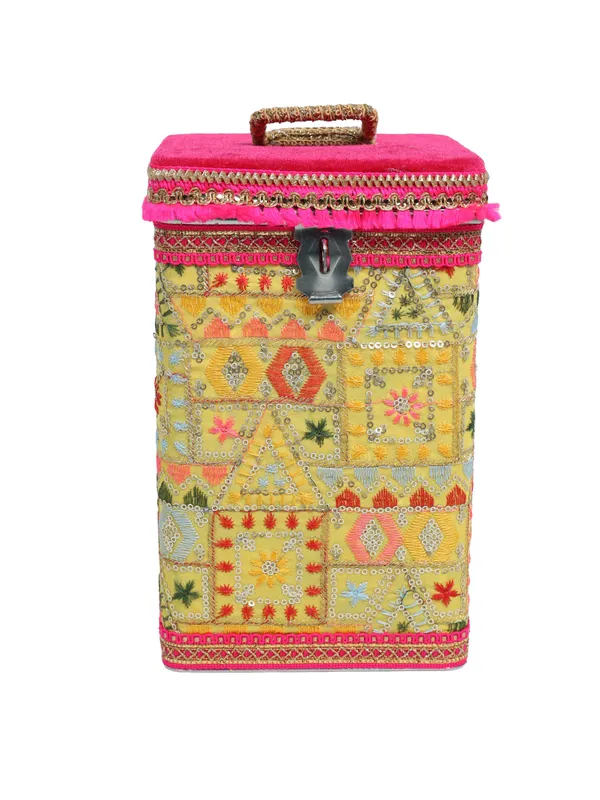 Phulkari_Handcrafted_Square_Container_-_Yellow