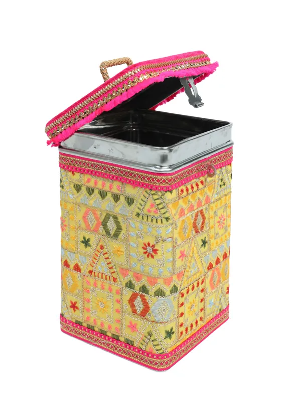 Phulkari_Handcrafted_Square_Container_-_Yellow