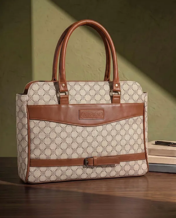 ELegant_Beige_and_Brown_printed_tote_handbag_