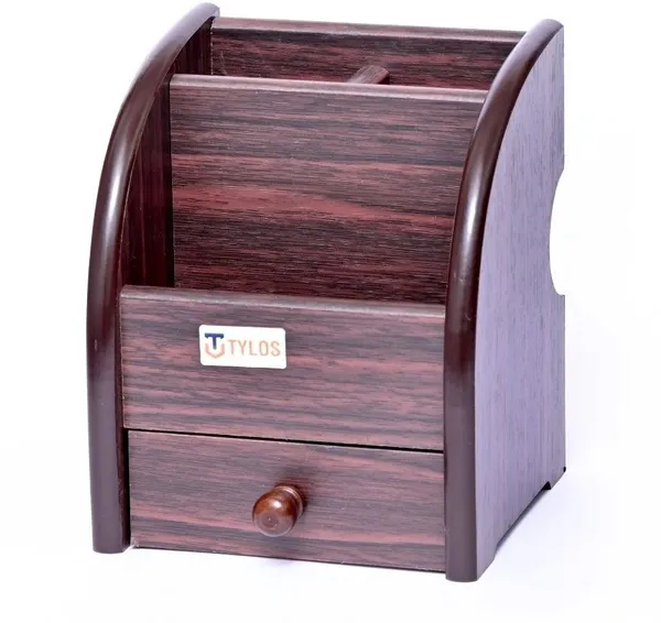 Brown_Polished_Wooden_Pen_Stand_With_One_Drawer_For_Desk_Organiser