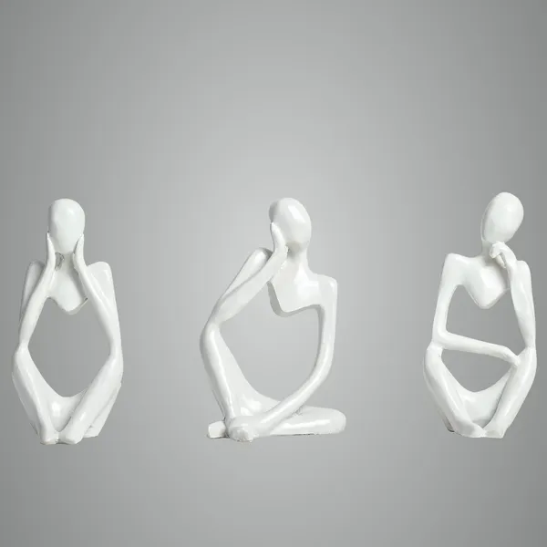 White_White_Thinker_Statues_For_Set_Of_3_Artistic_Modern_Sculptures_For_Home_&_Office
