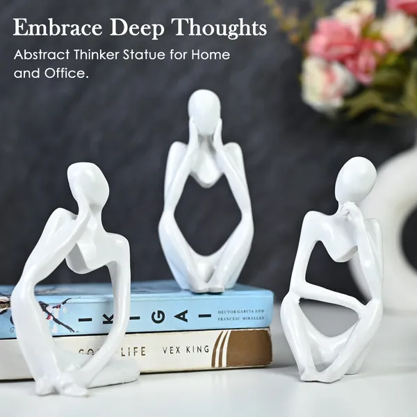 White_White_Thinker_Statues_For_Set_Of_3_Artistic_Modern_Sculptures_For_Home_&_Office