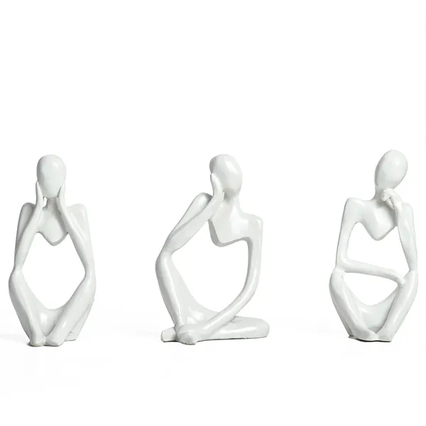 White_White_Thinker_Statues_For_Set_Of_3_Artistic_Modern_Sculptures_For_Home_&_Office