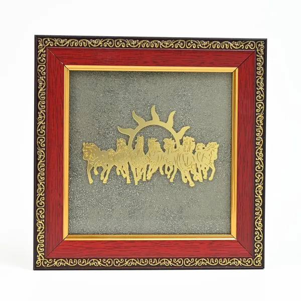 Gold_7_Horses_Vastu_Frame_On_Raw_Pyrite_Stone_For_Prosperity,_Luck_&_Positive_Energy_Decor