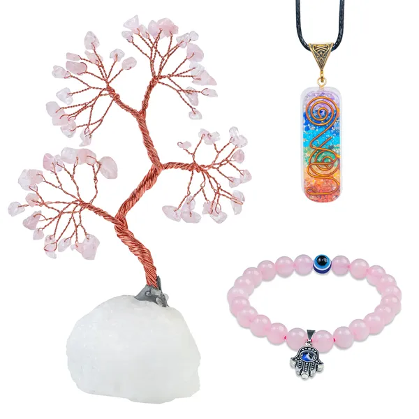 Pink_Housewarming_Gifts_&_Vastu_Items_For_Rose_Quartz_Tree_With_Quartz_Base,_Rose_Quartz_Bracelet_&_Seven_Chakra_Pendant_For_Crystal_Healing_Gifts_For_Women,_Bedroom_Decor,_Wedding_Gift_For_Couples