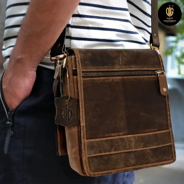 Brown_Men's_And_Women's_Genuine_Leather_Messenger/Crossbody/Sling_Bag_Mobile_Holster_For_Office