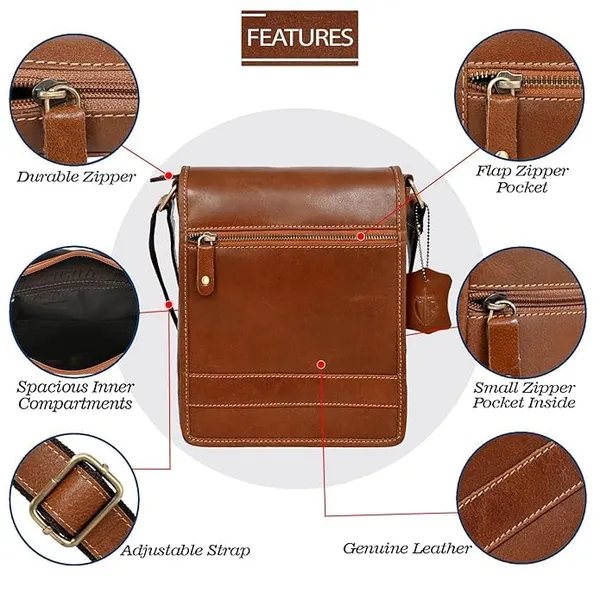 Brown_Men's_And_Women's_Genuine_Leather_Messenger/Crossbody/Sling_Bag_Mobile_Holster_For_Travel_Outdoor_Camping_Hiking_Bag