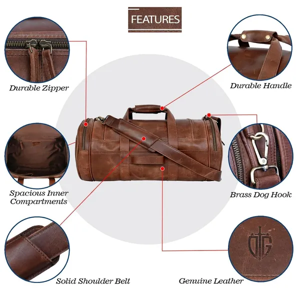 Dark_Brown_Duffle_Bag_For_Travel_Genuine_Leather_Water-Resistant_-Ideal_Cabin_Bag_For_Flight_-Men_And_Women's_Weekender_Travel_Bag_For_Luggage_Color_-_Brown