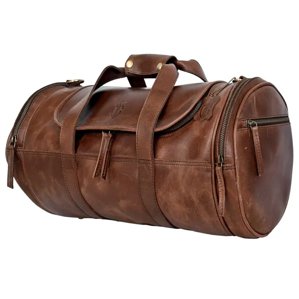 Dark_Brown_Duffle_Bag_For_Travel_Genuine_Leather_Water-Resistant_-Ideal_Cabin_Bag_For_Flight_-Men_And_Women's_Weekender_Travel_Bag_For_Luggage_Color_-_Brown