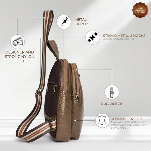 Leather_Chest_Bag_with_Adjustable_Strap,_Compact_Crossbody_Backpack_for_Daily_Use,_Plain_&_Croc_Texture_Options