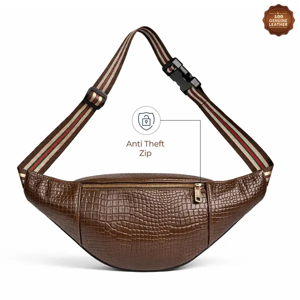 Chocolate_Leather_Waist_Bag_|_Adjustable_Belt_Bag_with_Multiple_Zip_Pockets