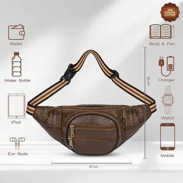 Chocolate_Leather_Waist_Bag_|_Adjustable_Belt_Bag_with_Multiple_Zip_Pockets