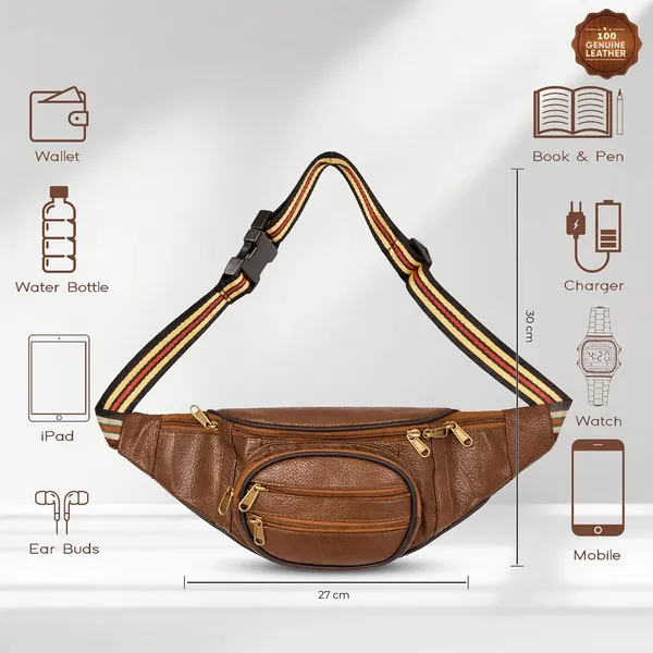 Chocolate_Leather_Waist_Bag_|_Adjustable_Belt_Bag_with_Multiple_Zip_Pockets