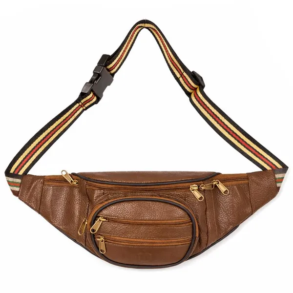 Chocolate_Leather_Waist_Bag_|_Adjustable_Belt_Bag_with_Multiple_Zip_Pockets