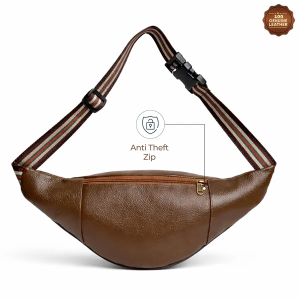Chocolate_Leather_Waist_Bag_|_Adjustable_Belt_Bag_with_Multiple_Zip_Pockets
