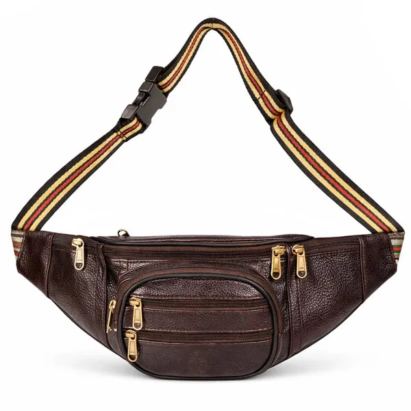 Brown_Plain_Leather_Waist_Bag_|_Adjustable_Belt_Bag_with_Multiple_Zip_Pockets