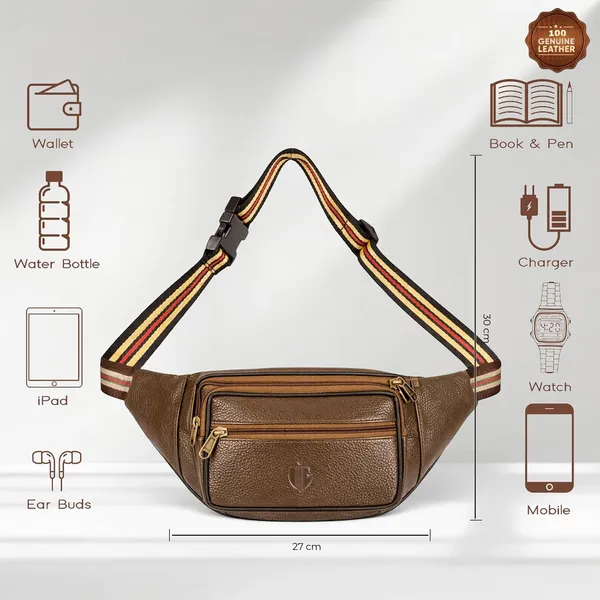 Chocolate_Leather_Waist_Bag_|_Adjustable_Belt_Bag_with_Multiple_Zip_Pockets