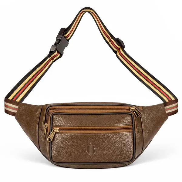 Chocolate_Leather_Waist_Bag_|_Adjustable_Belt_Bag_with_Multiple_Zip_Pockets