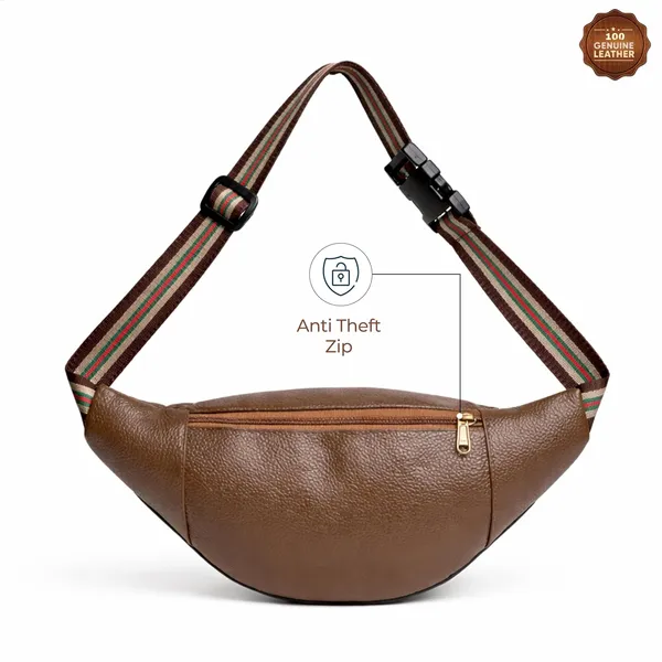 Chocolate_Leather_Waist_Bag_|_Adjustable_Belt_Bag_with_Multiple_Zip_Pockets