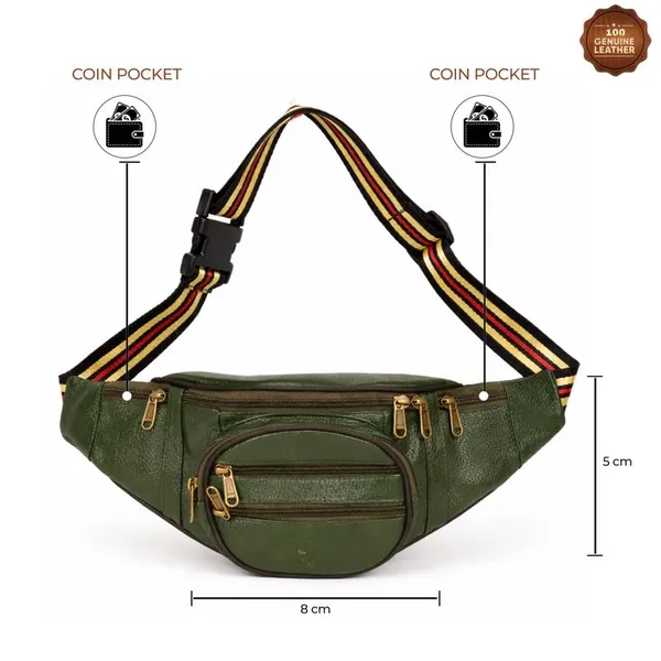 Green_Leather_Waist_Bag_|_Adjustable_Belt_Bag_with_Multiple_Zip_Pockets
