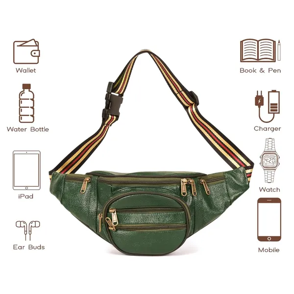 Green_Leather_Waist_Bag_|_Adjustable_Belt_Bag_with_Multiple_Zip_Pockets