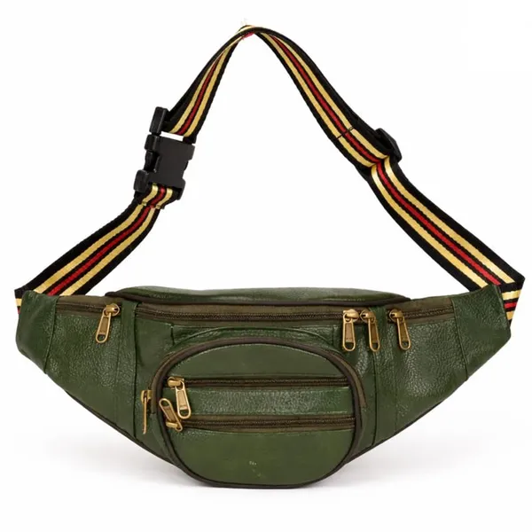 Green_Leather_Waist_Bag_|_Adjustable_Belt_Bag_with_Multiple_Zip_Pockets