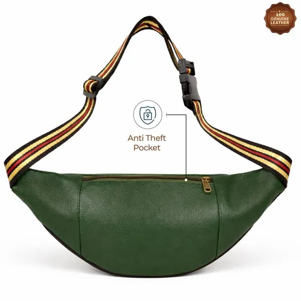 Green_Leather_Waist_Bag_|_Adjustable_Belt_Bag_with_Multiple_Zip_Pockets