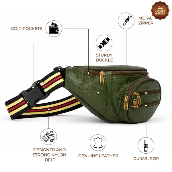 Green_Leather_Waist_Bag_|_Adjustable_Belt_Bag_with_Multiple_Zip_Pockets