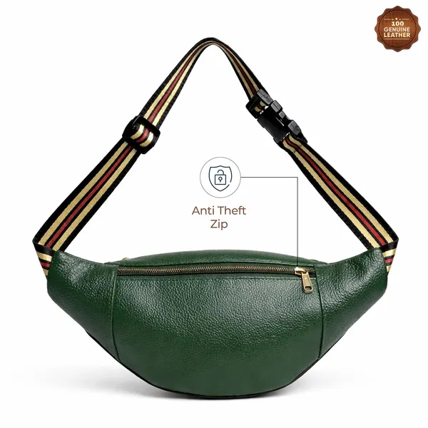 Green_Leather_Waist_Bag_|_Adjustable_Belt_Bag_with_Multiple_Zip_Pockets
