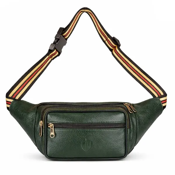 Green_Leather_Waist_Bag_|_Adjustable_Belt_Bag_with_Multiple_Zip_Pockets