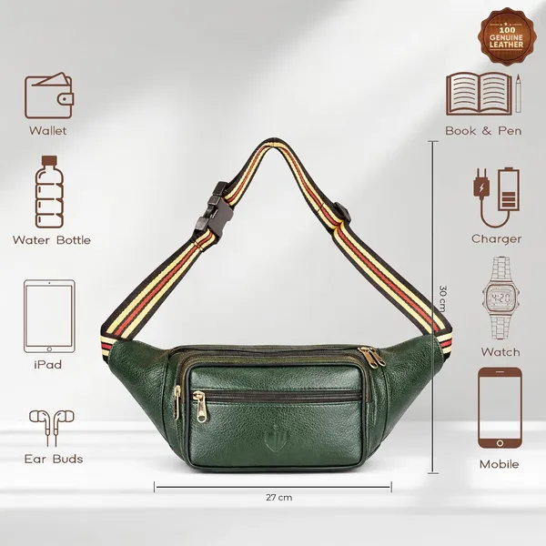 Green_Leather_Waist_Bag_|_Adjustable_Belt_Bag_with_Multiple_Zip_Pockets
