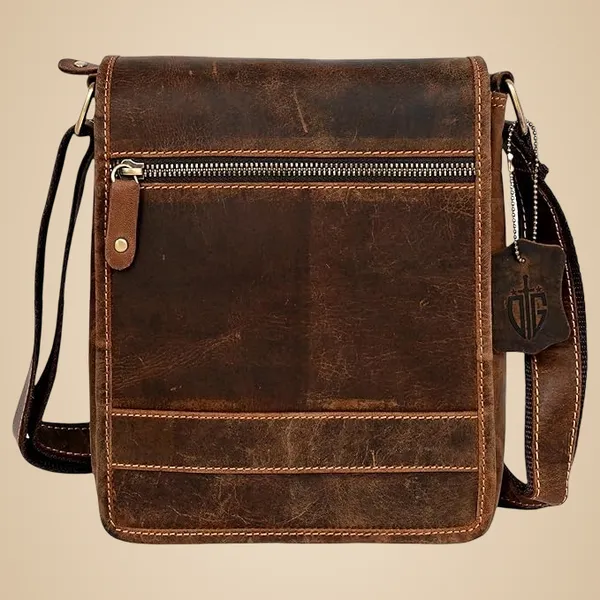 Brown_Men's_And_Women's_Genuine_Leather_Messenger/Crossbody/Sling_Bag_Mobile_Holster_For_Office