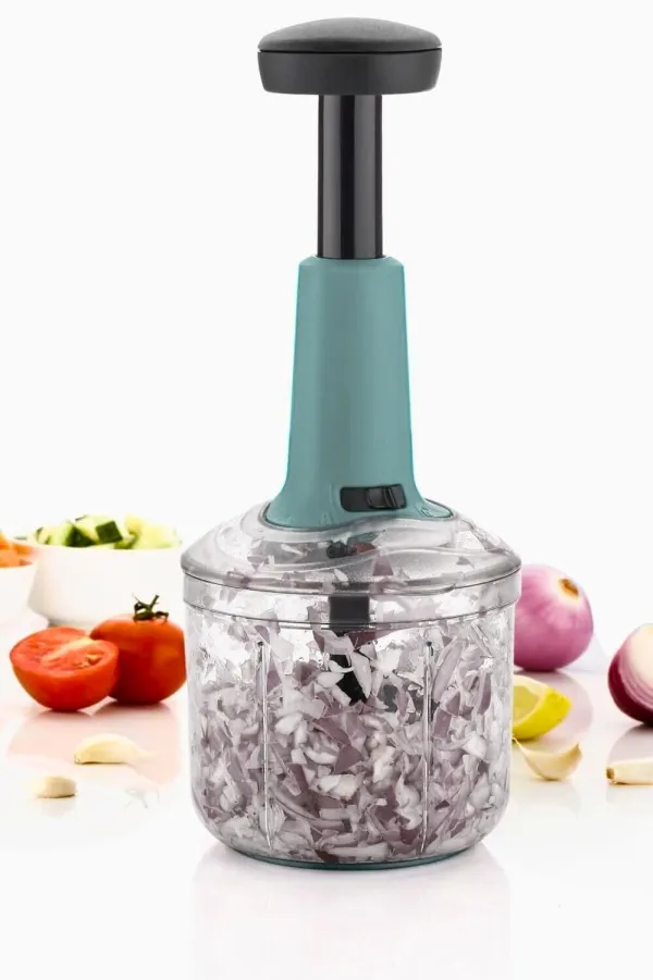 Green_Plastic_&_Steel_Blade_Vegetable_&_Fruit_Push_Chopper