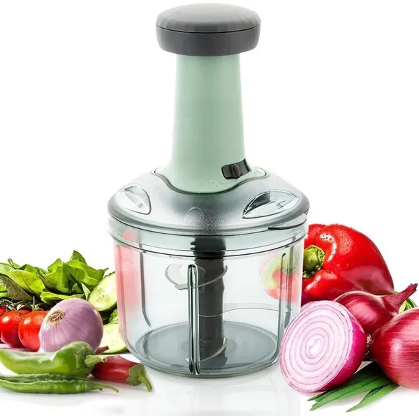 Green_Plastic_&_Steel_Blade_Vegetable_&_Fruit_Push_Chopper