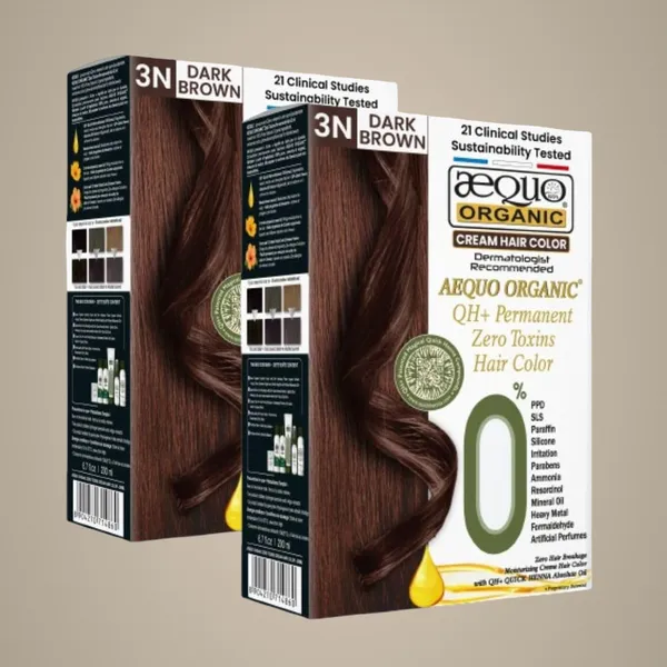 QH+_Aequo_Organic_Zero_Toxins_Permanent_Cream_Hair_Colour-_200Ml-_3N_Dark_Brown-_Pack_Of_2