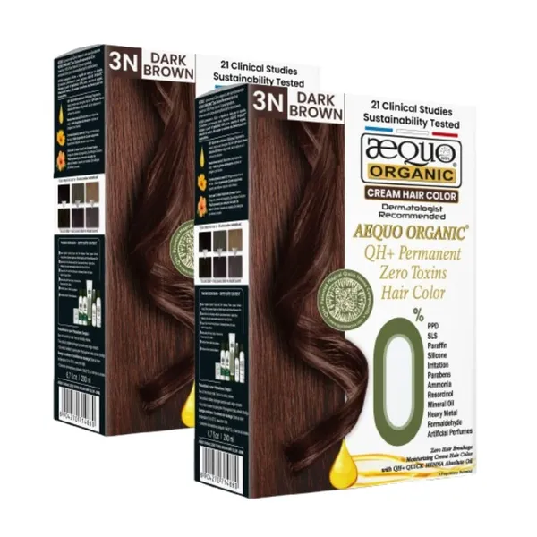 QH+_Aequo_Organic_Zero_Toxins_Permanent_Cream_Hair_Colour-_200Ml-_3N_Dark_Brown-_Pack_Of_2