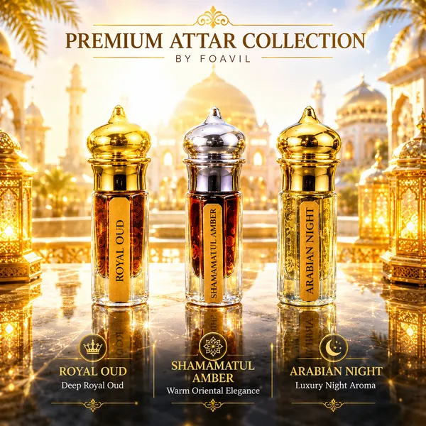 FOAVIL_Pack_of_3_Attar_Combo_–_Arabian_Night,_Shamamatul_Amber_&_Royal_Oud_|_3_×_3_ml_(9_ml_Total)_|_Non_Alcoholic_Perfume_Oils