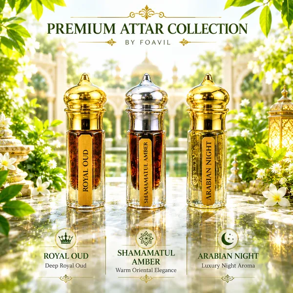 FOAVIL_Pack_of_3_Attar_Combo_–_Arabian_Night,_Shamamatul_Amber_&_Royal_Oud_|_3_×_3_ml_(9_ml_Total)_|_Non_Alcoholic_Perfume_Oils