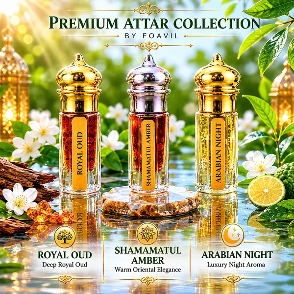 FOAVIL_Pack_of_3_Attar_Combo_–_Arabian_Night,_Shamamatul_Amber_&_Royal_Oud_|_3_×_3_ml_(9_ml_Total)_|_Non_Alcoholic_Perfume_Oils