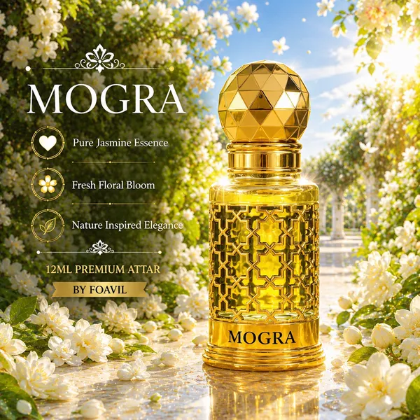 FOAVIL_Mogra_(Jasmine)_Attar_12ml_–_Premium_Golden_Bottle_|_Pure_Natural_Fragrance_|_Super_Long_Lasting_12+_Hours_|_Alcohol-Free