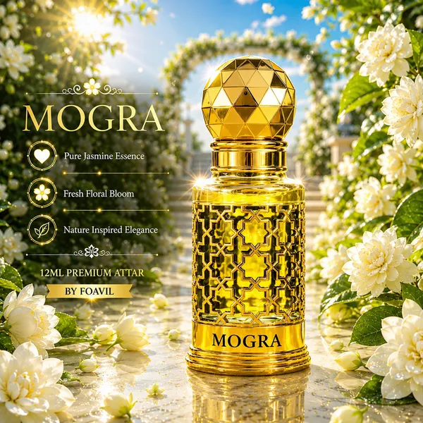 FOAVIL_Mogra_(Jasmine)_Attar_12ml_–_Premium_Golden_Bottle_|_Pure_Natural_Fragrance_|_Super_Long_Lasting_12+_Hours_|_Alcohol-Free