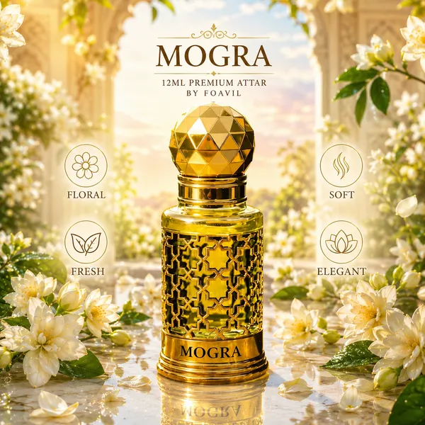 FOAVIL_Mogra_(Jasmine)_Attar_12ml_–_Premium_Golden_Bottle_|_Pure_Natural_Fragrance_|_Super_Long_Lasting_12+_Hours_|_Alcohol-Free