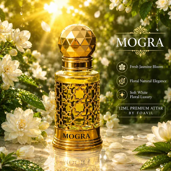 FOAVIL_Mogra_(Jasmine)_Attar_12ml_–_Premium_Golden_Bottle_|_Pure_Natural_Fragrance_|_Super_Long_Lasting_12+_Hours_|_Alcohol-Free