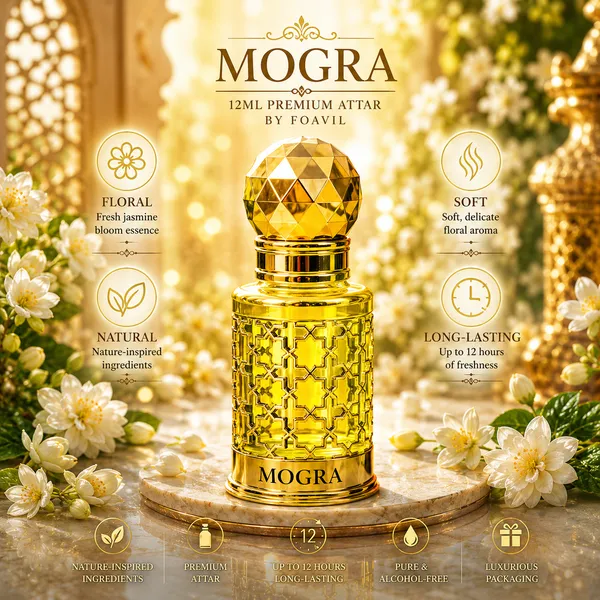 FOAVIL_Mogra_(Jasmine)_Attar_12ml_–_Premium_Golden_Bottle_|_Pure_Natural_Fragrance_|_Super_Long_Lasting_12+_Hours_|_Alcohol-Free