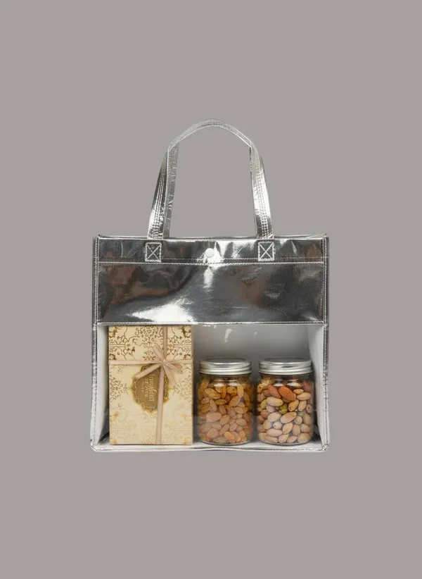 Pack_Of_12_Silver_Polyester_Premium_&_Elegant_Metallic_Transparent_Gift_Bags_With_Button_Closure.